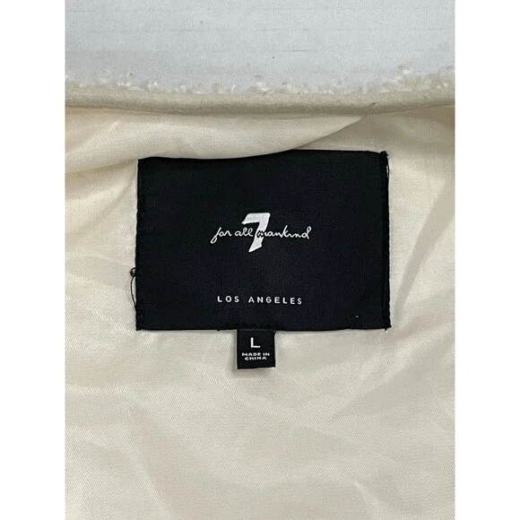 7 For All Mankind Womens Large Sherpa Teddy Shacket Oversized Cream Soft Preppy - Picture 10 of 13